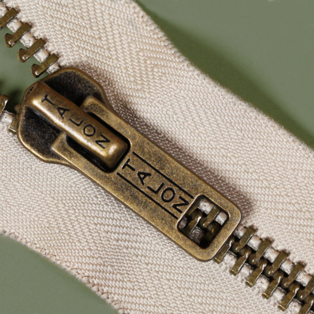 Genuine: Vintage Ca.1970's Nos/talon USA/RING CHAIN Slider Zipper W. Closed  Ends/medium Duty 3 Metal3in Brass/green Cotton/pocket,purse. 